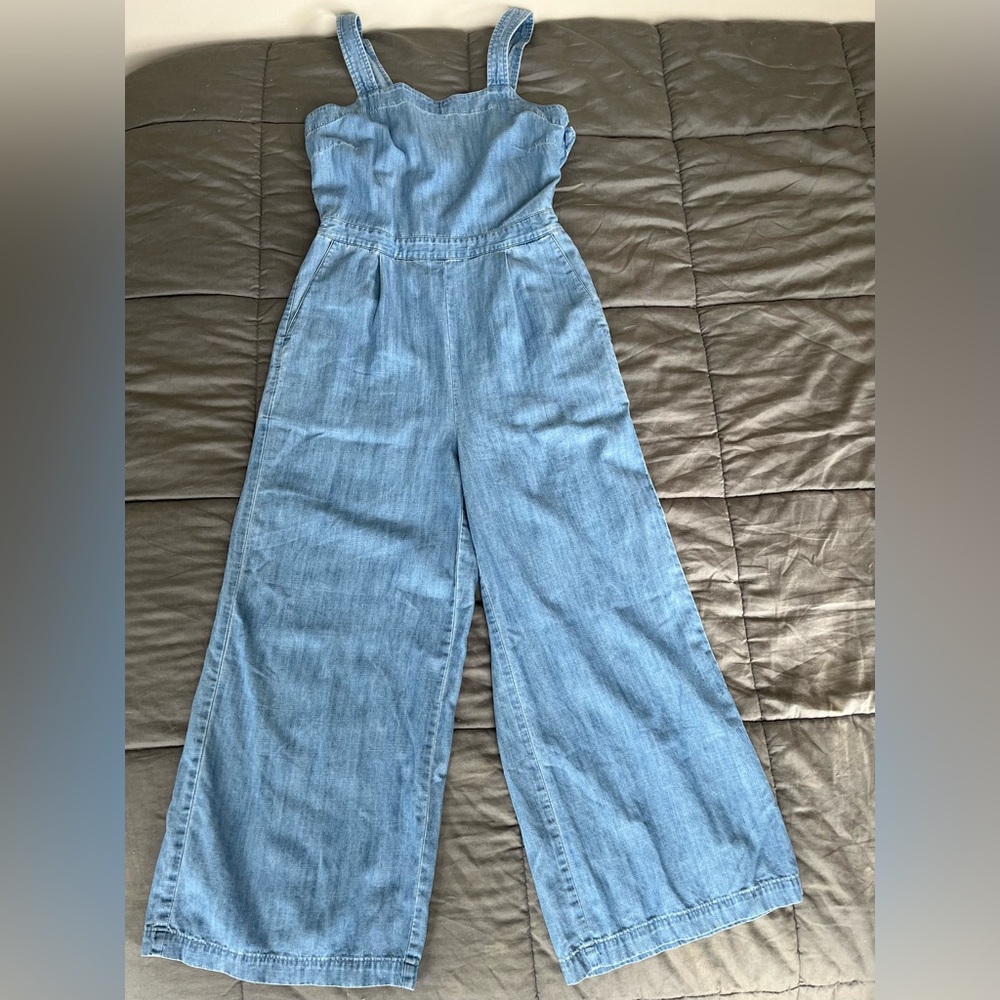Jcrew chambray wide leg jumpsuit with adjustable straps